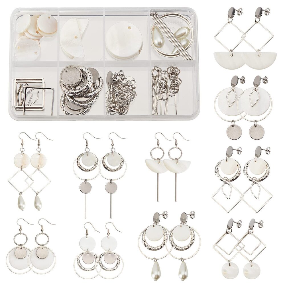 5772 1 Box DIY 10 Pairs Flat Round Seashell Charm Pendant Shell Charms